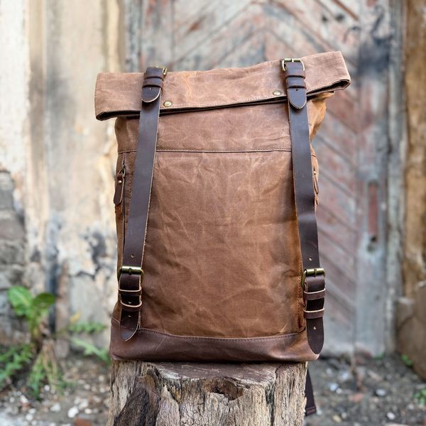 Рюкзак кожа+холст - Noshoo (Shell) - Canvas+Leather - Coffee M22101 фото